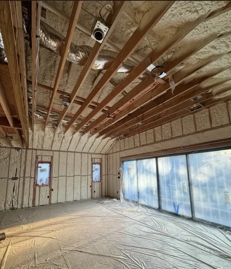 Interior walls and ceiling insulated with spray foam during new construction in Chantilly